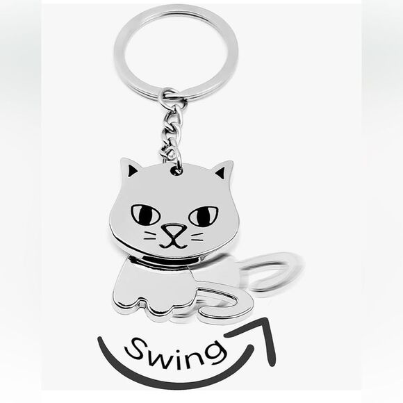 Silver Cat Charm Keychain • Swinging Body • Kawaii Bag Accessory - New - Picture 3 of 10